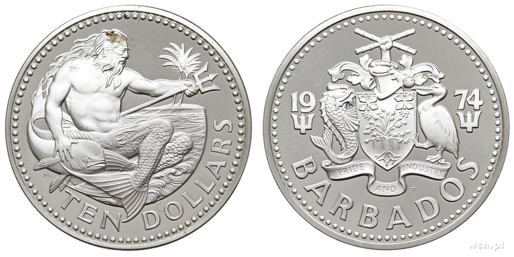 Barbados, 10 dolarów, 1974