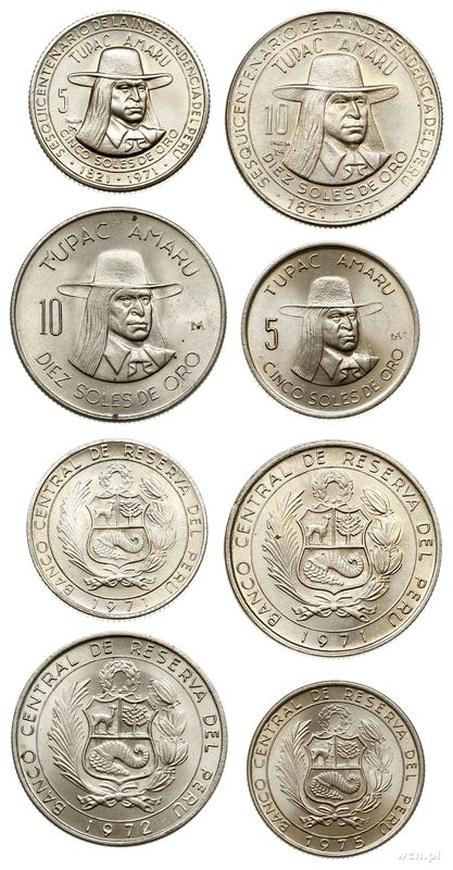 Peru, 2 x 5 i 2 x 10 soli, 1971, 1972, 1975