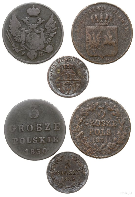 Polska, lot 3 monet, 1830, 1831, 1835