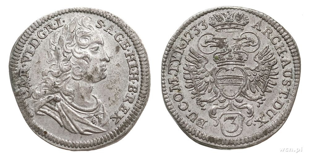 Austria, 3 krajcary, 1733