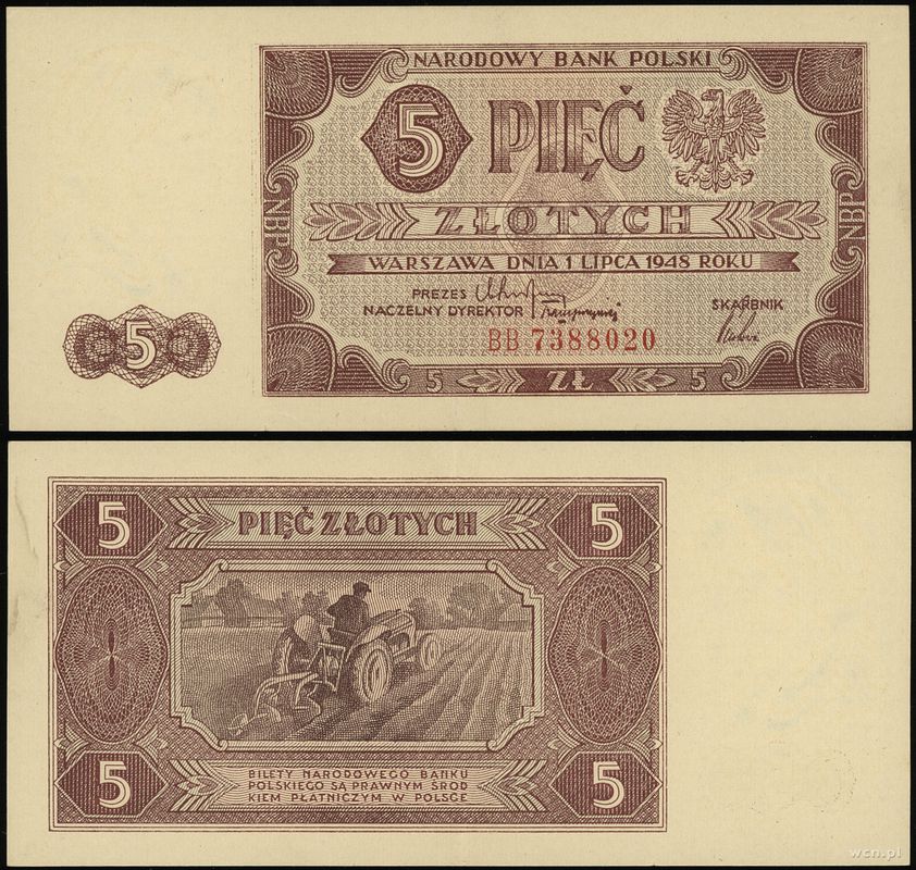 Polska, 5 złotych, 1.07.1948