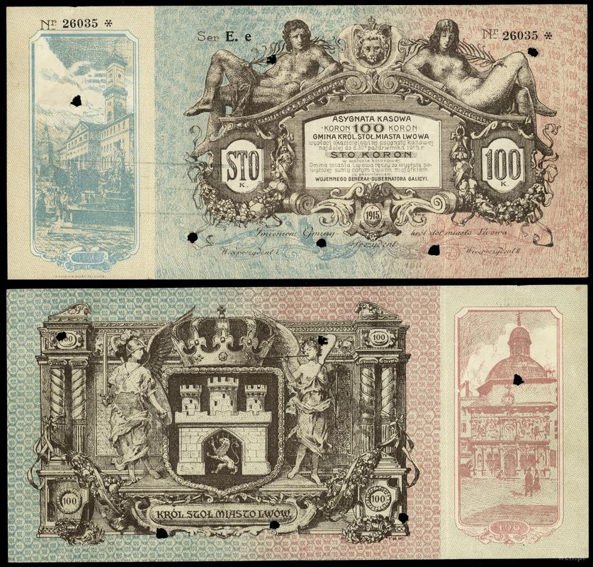 Galicja, asygnata kasowa na 100 koron, 1915