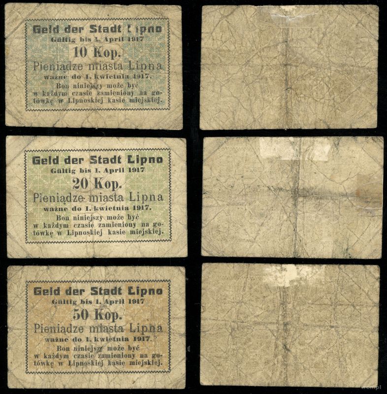 dawny zabór rosyjski, 10, 20 i 50 kopiejek, (VIII. 1916) ważne do 1.04.1917