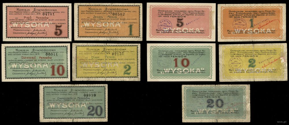 dawny zabór rosyjski, 1, 2, 5, 10, 20 fenigów, 5.1917