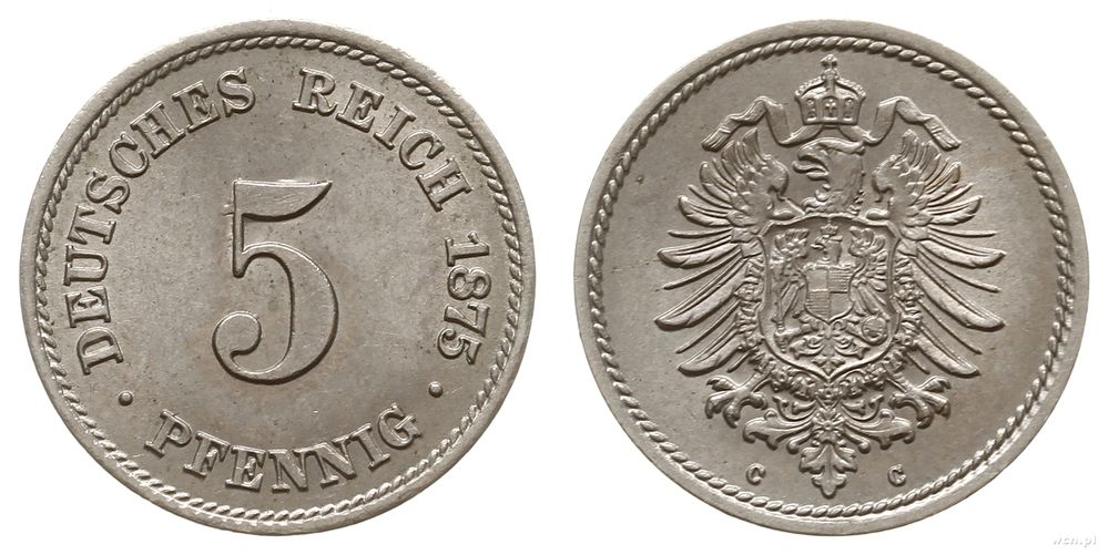 Niemcy, 5 fenigów, 1875/C