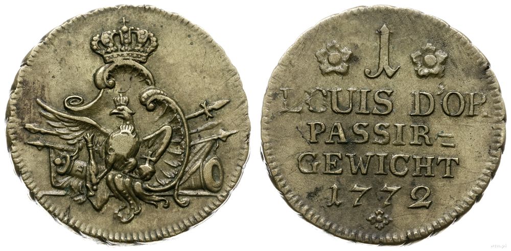 Niemcy, ciężarek 1 Louis d’ora, 1772