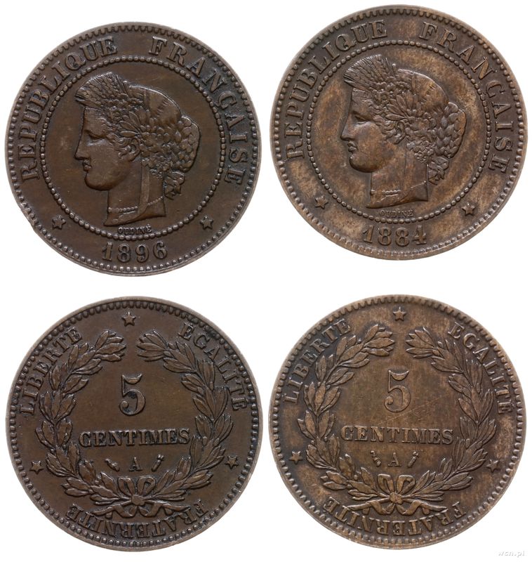 Francja, zestaw: 2 x 5 centymów, 1884 A i 1896 A