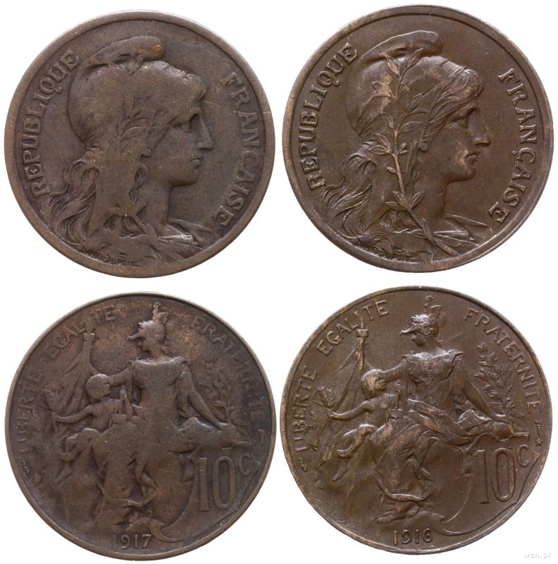 Francja, zestaw: 2 x 10 centymów, 1916 i 1917