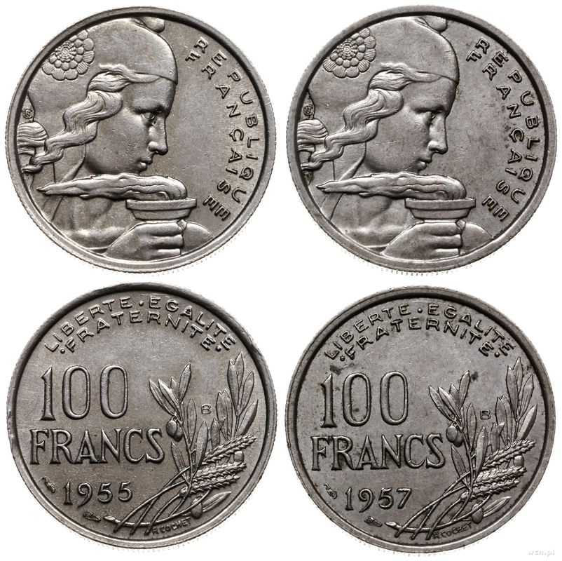 Francja, zestaw: 2 x 100 franków, 1955, 1957