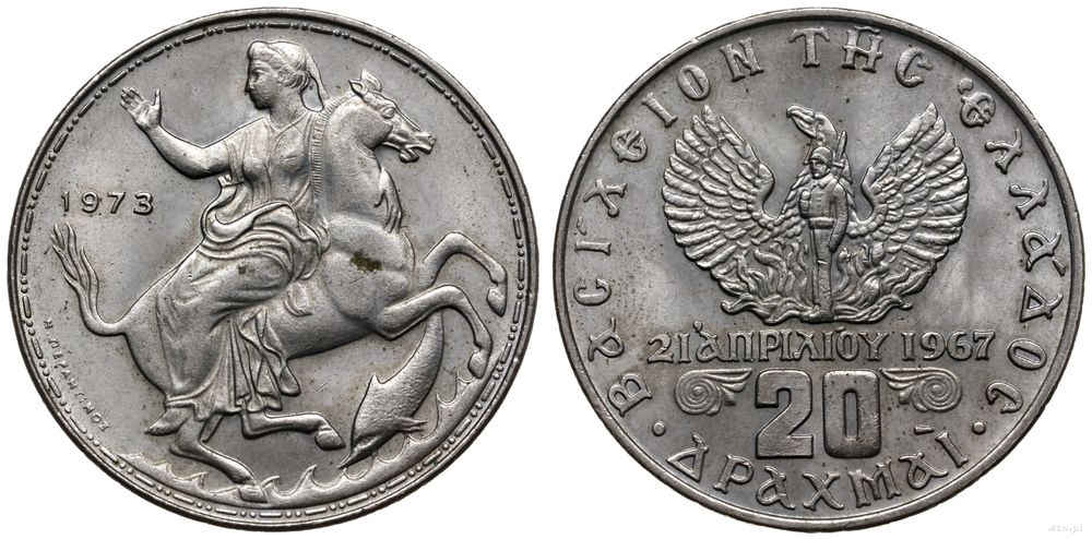 Grecja, 20 drachm, 1973