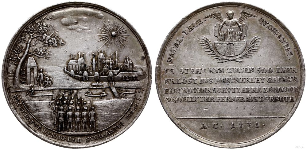 do XVIII wieku, medal na 500-lecie miasta Torunia, 1731 r.