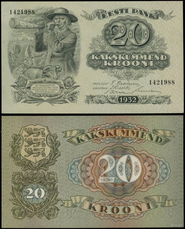 Estonia, 20 koron, 1932