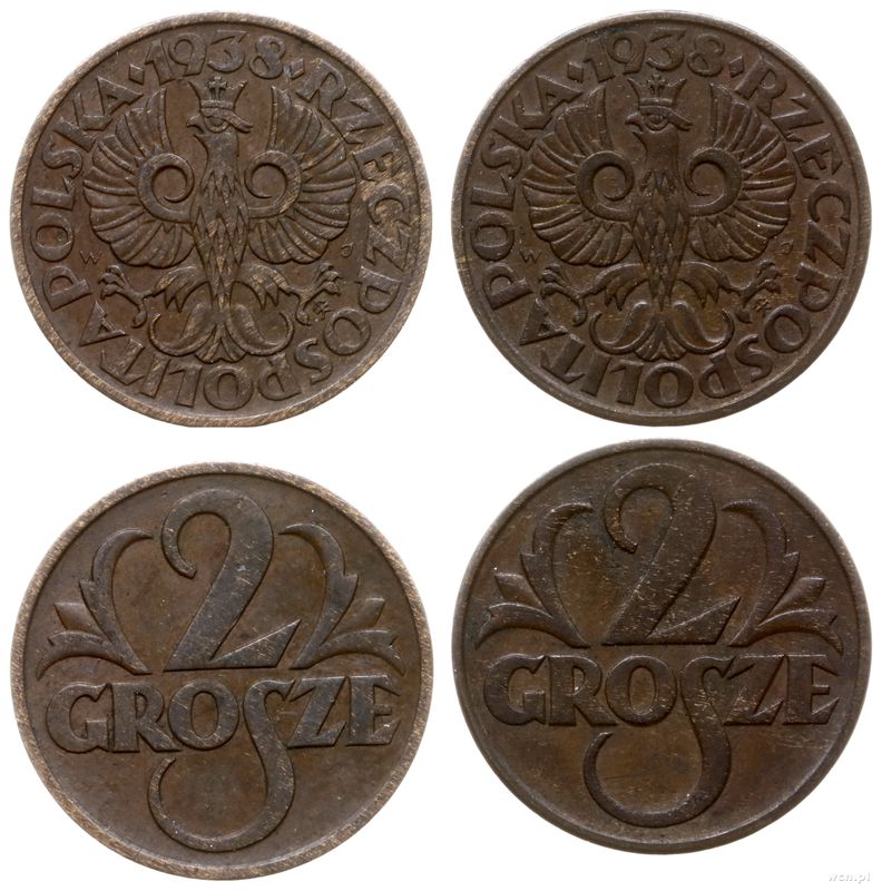 Polska, zestaw: 2 x 2 grosze, 1938