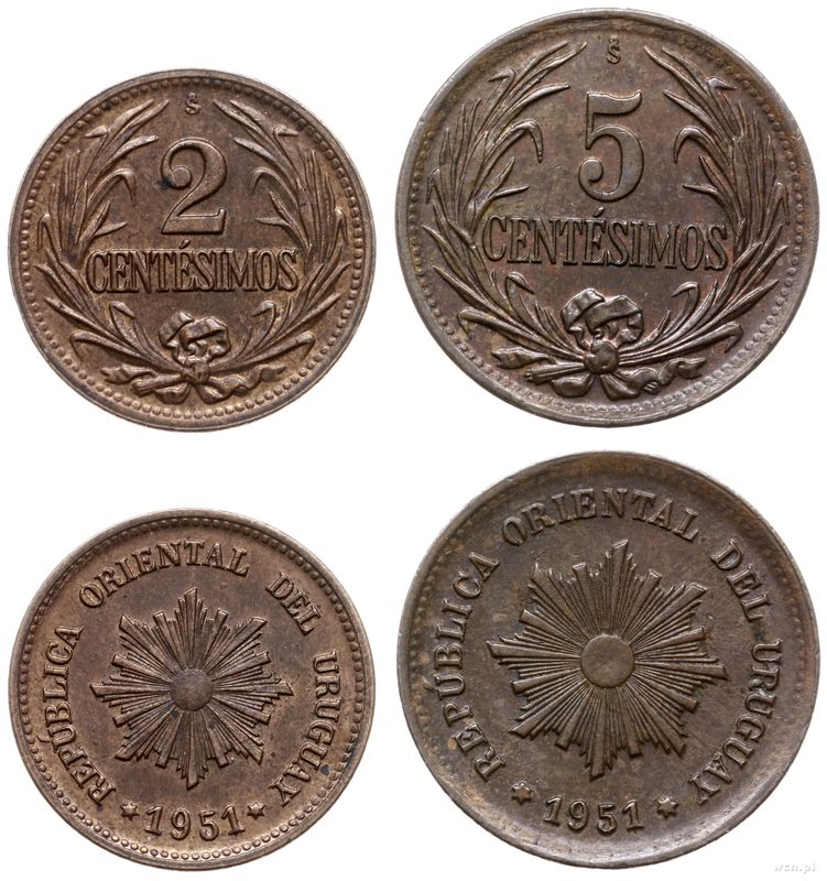 Urugwaj, zestaw: 2 i 5 centesimos, 1951