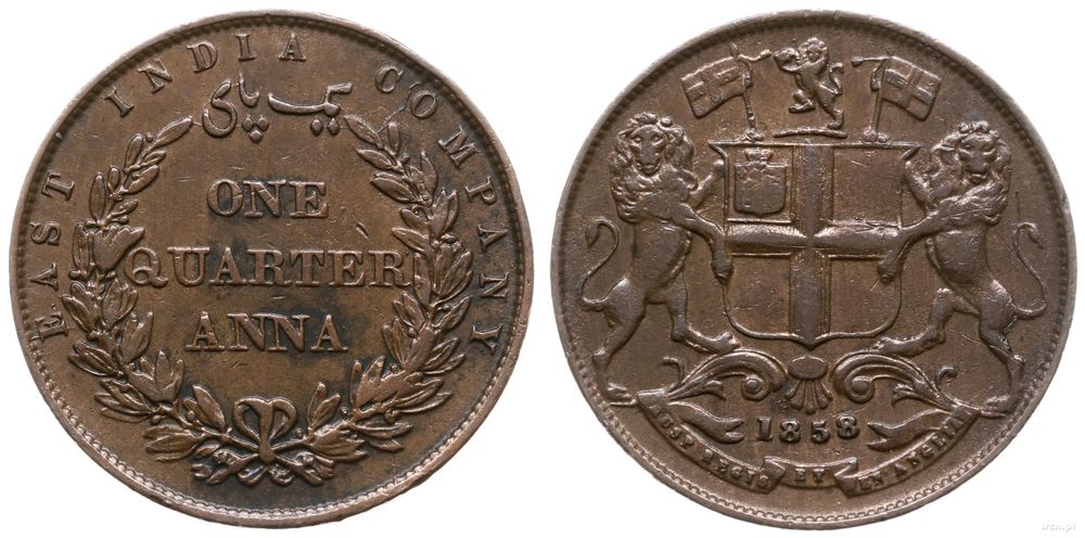 Indie, 1/4 anna, 1858