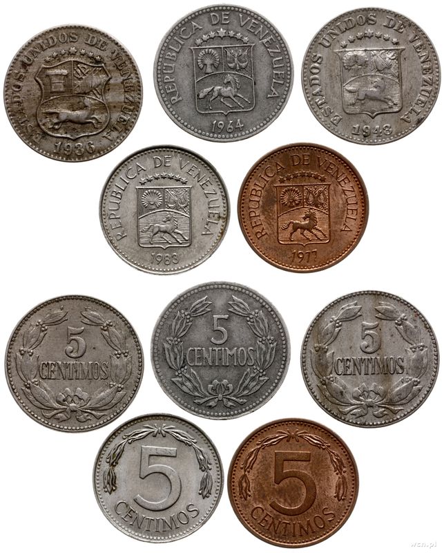 Wenezuela, zestaw: 5 x 5 centimos