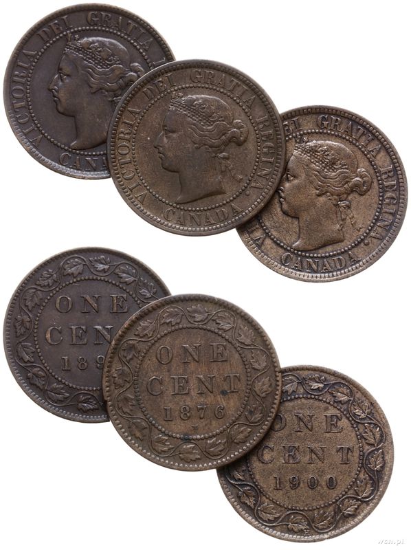 Kanada, zestaw: 3 x cent, 1876, 1895, 1900