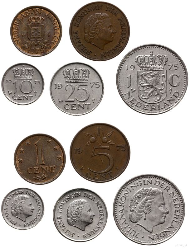 Niderlandy, zestaw: 1, 50, 10, 25 centów i 1 gulden, 1975