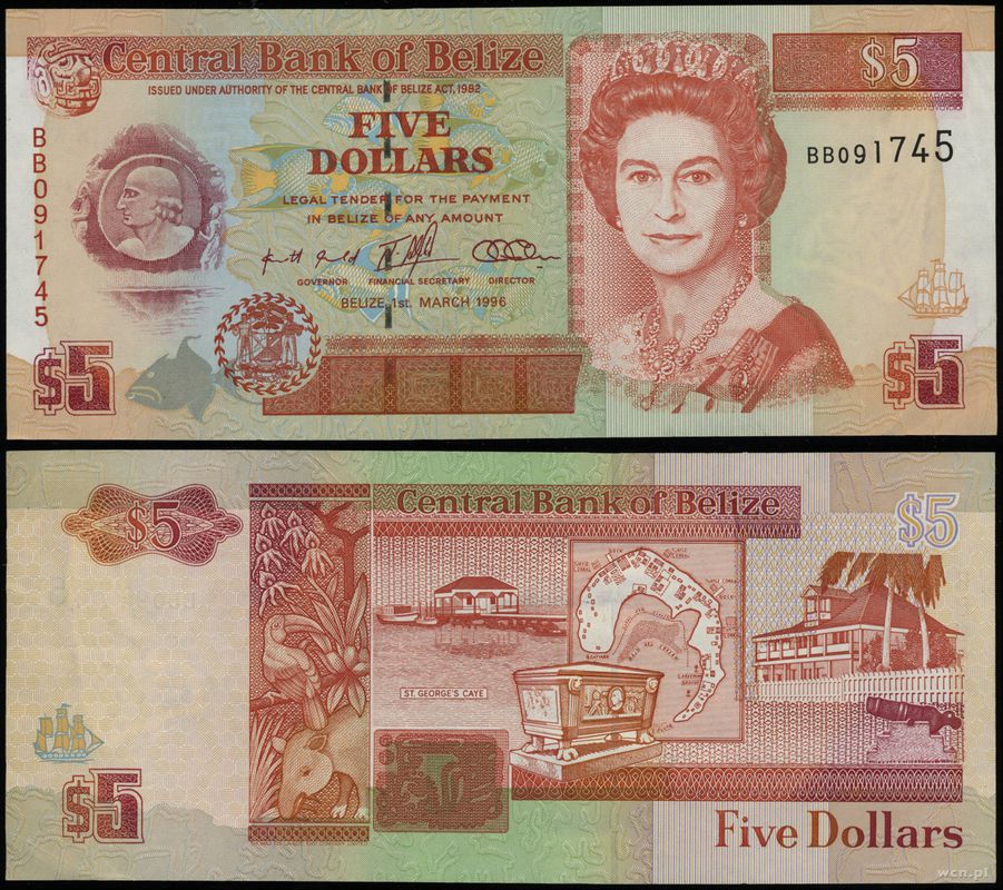 Belize, 5 dolarów, 1.03.1996