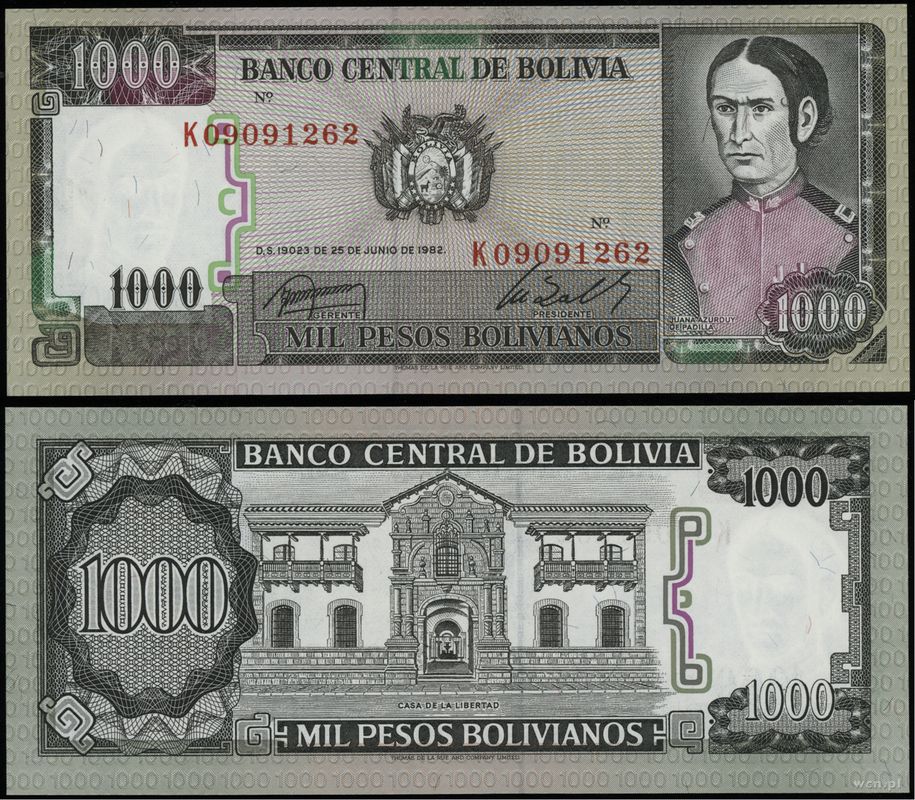 Boliwia, 1.000 pesos, 25.06.1982