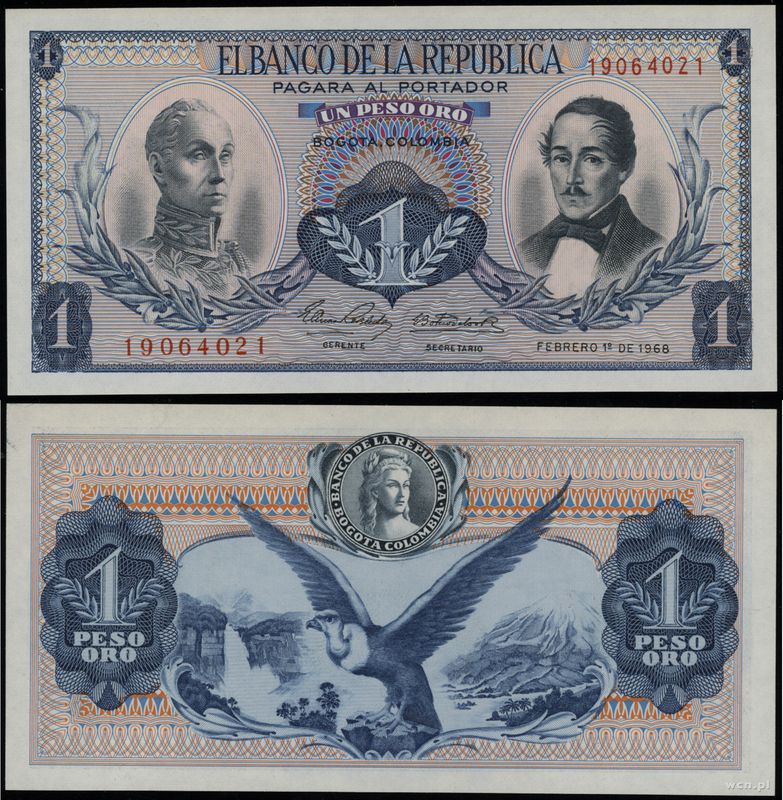 Kolumbia, 1 peso, 1.02.1968