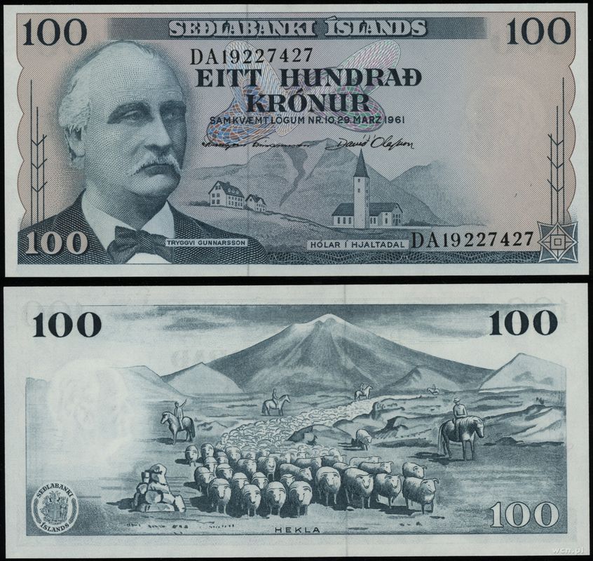 Islandia, 100 koron, 29.03.1961