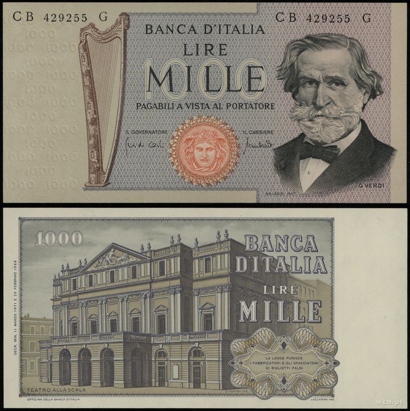 Włochy, 1.000 lirów, 25.03.1971