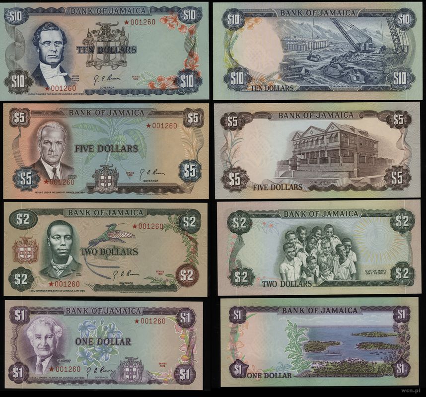 Jamajka, reprinty 1, 2, 5 i 10 dolarów, 1978