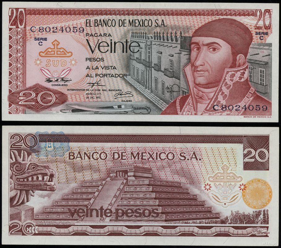 Meksyk, 20 pesos, 29.12.1972