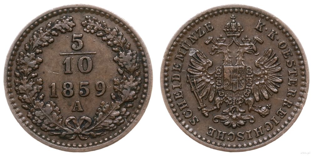 Austria, 5/10 krajcara, 1859