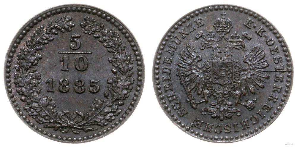 Austria, 5/10 krajcara, 1885