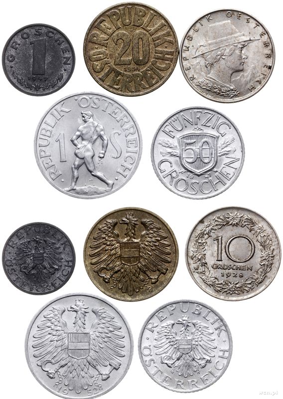 Austria, zestaw 5 monet o nominałach:
