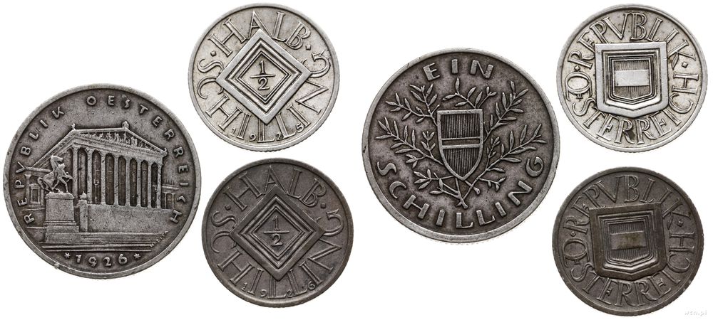 Austria, zestaw 3 monet o nominałach