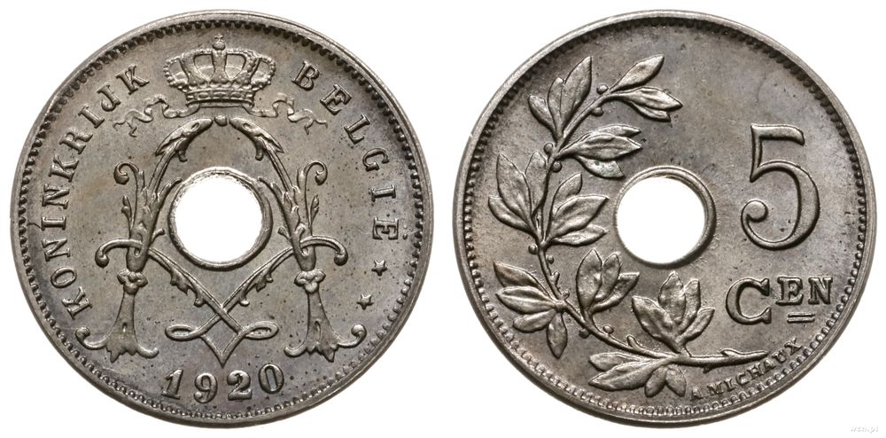 Belgia, 5 centimes, 1920