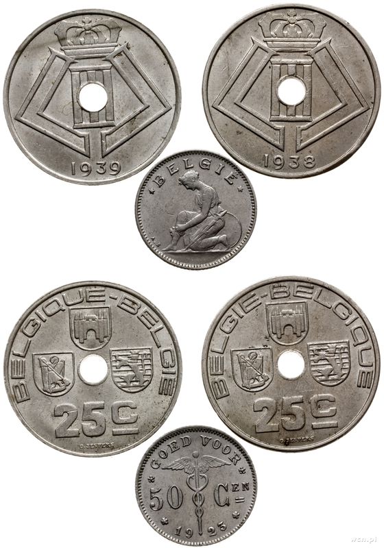 Belgia, zestaw 3 monet: