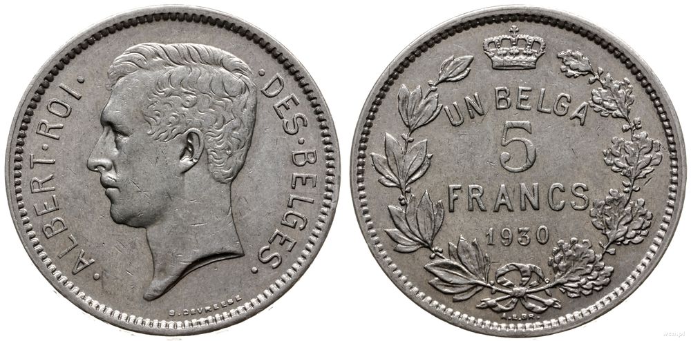 Belgia, 5 franków, 1930