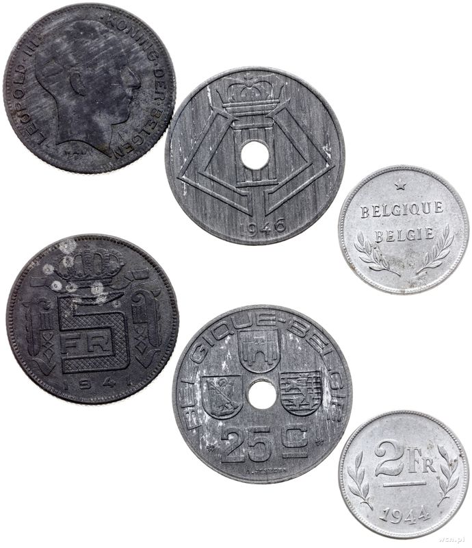 Belgia, zestaw 3 monet: