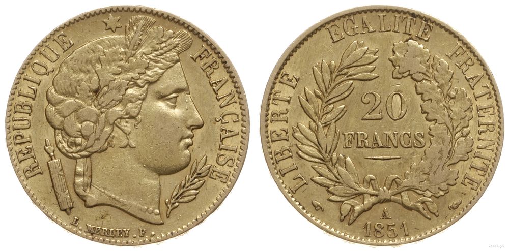 Francja, 20 franków, 1851 A