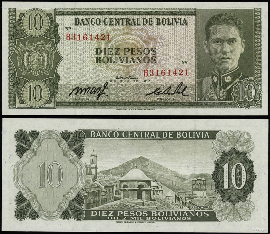 Boliwia, 10 pesos boliwijskich, 13.07.1962