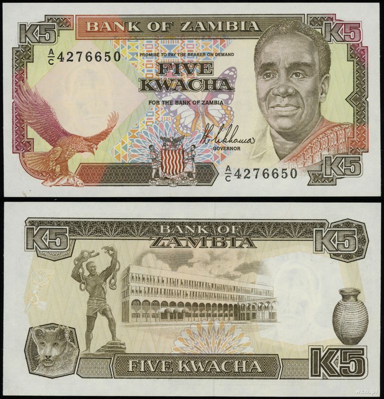 Zambia, 5 kwacha, 1989