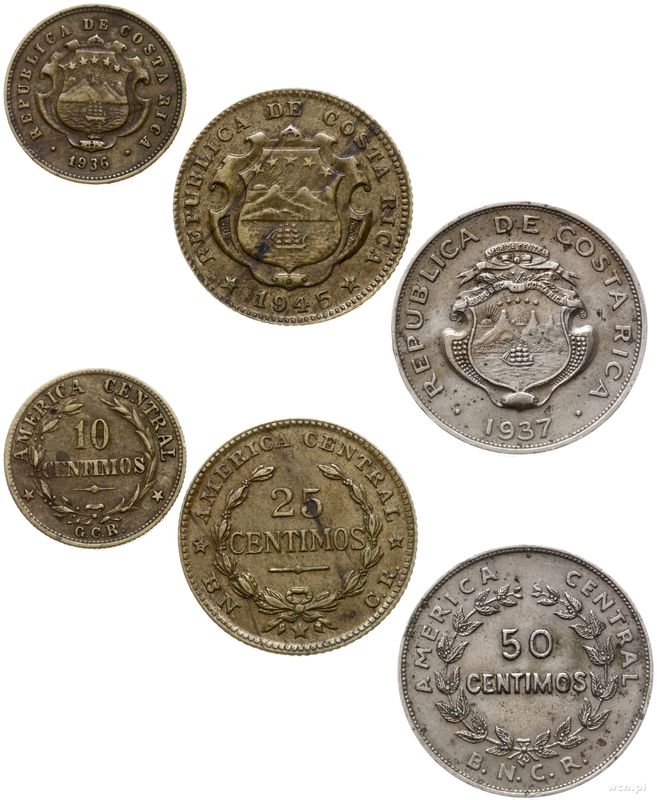 Kostaryka, zestaw 3 monet: