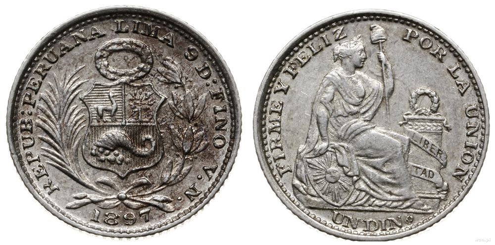 Peru, 1 dinero, 1897 VN