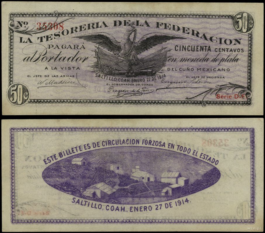 Meksyk, 50 centavos, 27.01.1914