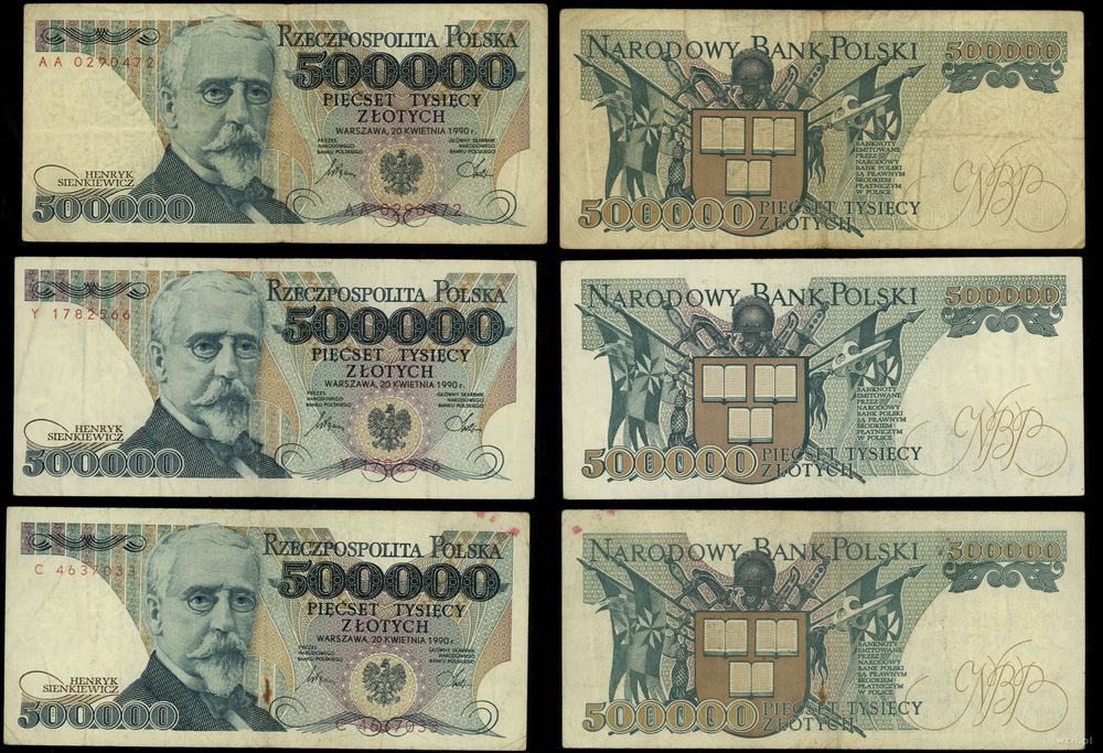 Polska, zestaw: 3 x 500.000 złotych, 20.04.1990