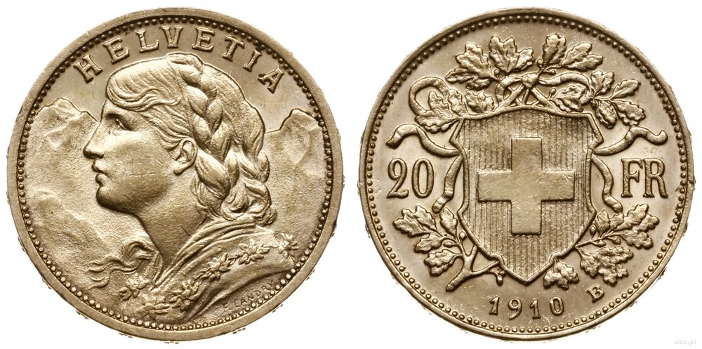 Szwajcaria, 20 franków, 1910 B