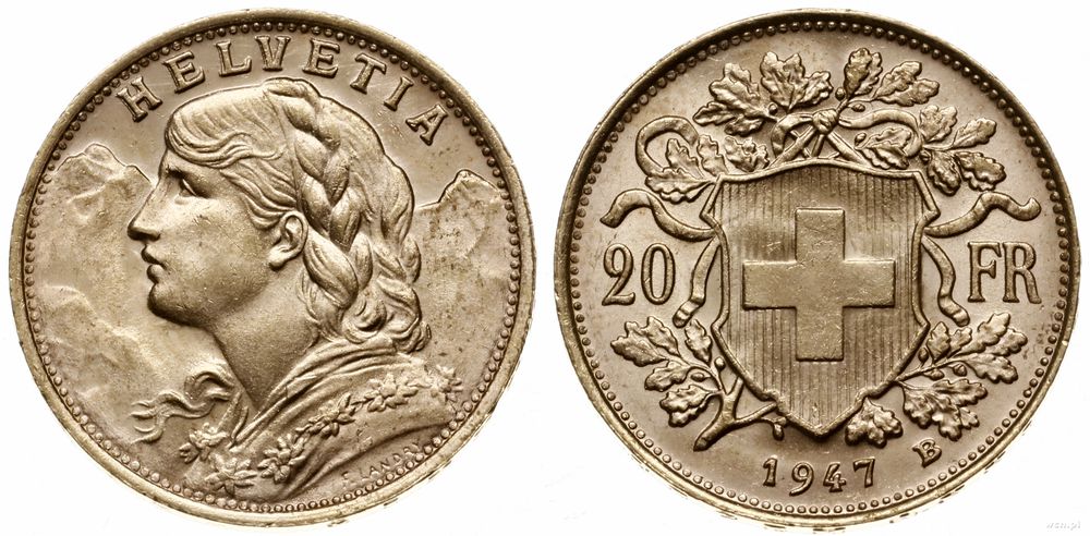 Szwajcaria, 20 franków, 1947 B