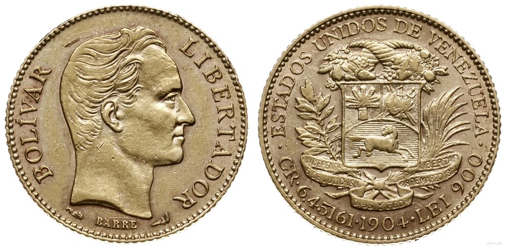 Wenezuela, 20 bolivarów, 1904