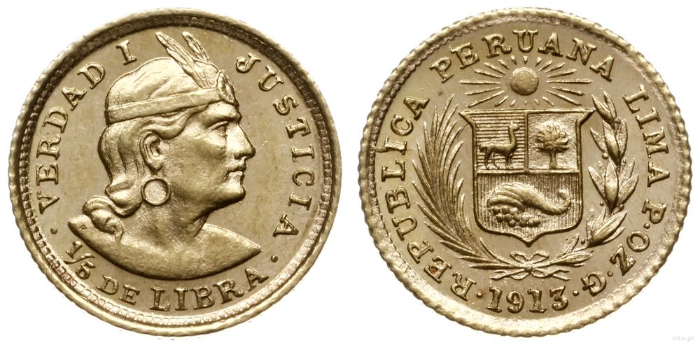 Peru, 1/5 libry, 1913
