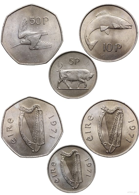 Irlandia, zestaw 6 monet, 1971