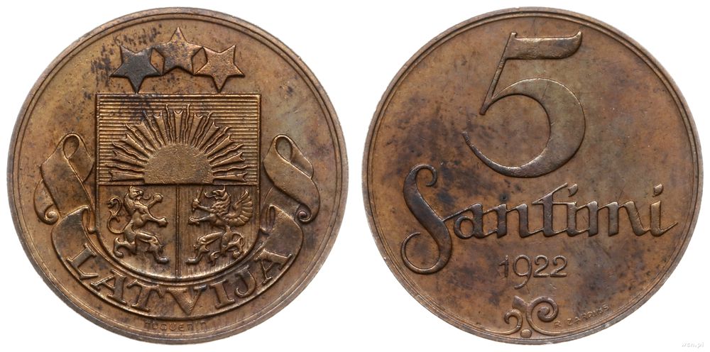 Łotwa, 5 santimi, 1922